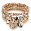 3pcs / set Élastique Diamant Bracelet Chaîne De Maïs avec Coeur Crâne Pendentif De Mode Charme Bracelets Bracelets Ensembles De Bijoux pour Femmes Livraison Gratuite