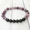 MG0503 Novo Design Lepidolite Preto Onyx Mala Pulso Pulseira Moda Feminina Yoga Pulseira Coração Chakra Alívio do Estresse Jóias