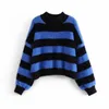 Women Striped Sweater Womens Thick Warm Knitted Pullovers Ladies Oversized Chic Blue Knitwear Korean-Japanese Clothes