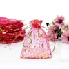 200st Gold Heart Organza Drawstring Påsar Bröllop Favor Gift Bag 9x12 CM 3 5 X 4 7 Inch Multi Colors203i