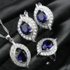 Blue Cubic Zirconia Wedding Silver 925 Costume Bridal Jewelry Sets Luxury Stone Earrings For Women Rings Pendant Necklace Set