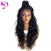 Moda Brazylijski Włosy Długie Body Wave Peruki Syntetyczne Koronki Czołowe Peruki Czarny Kolor Odporny na ciepło Syntetyczny Włosy peruka dla czarnych kobiet