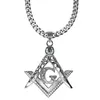 Men White gold Tone stainless steel Freemasonry Masonic Mason Pendant Free chain necklace N242-361