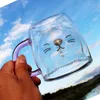 Summer new Taiwan Little Cat transparent glass cup Pink handle Double glass coffee milk mug 250ml8024944