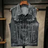 2020 Retro Casual Washed Embroidery Indians Vest Waistcoat Men Vintage Denim Vests Men's Sleeveless Cowboy Jackets Large Size
