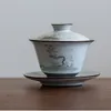 Retro Ru Ofen Gaiwan Jingdezhen handbemalte Tuschemalerei Deckel Schüssel große Öffnung Film Haushalt Tee Schüssel Terrine