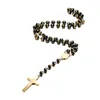 Zwart / goudkleur lange rozenkrans ketting voor mannen vrouwen roestvrij stalen kraal ketting kruis hanger vrouwen heren geschenk sieraden NC-372
