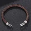 Trendy äkta läder flätade armband armband unisex rostfritt stål hummerlås armband mode dagligen slitage smycken6402168