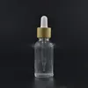 30ml atacado garrafas âmbar claro Azul Verde Cosmetic vidro Óleo Essencial Dropper recipientes com tampa real de bambu