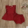 Kinder Designerkleidung Mädchen Sommeranzüge Fliegenärmel Kleider Shorts Mode Rüschen Tops Gaze Hosen Candy Solid Pumphose Windel Slips B5421