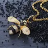 Collana con ciondolo a forma di ape animale in argento dorato ghiacciato Colore zircone cubico da uomo e da donna, regali di gioielli hip-hop