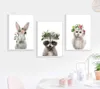 3P Painting Cute Animal Mural Art Canvas Family Children's Room Decoration Picture Framless Rabbit owl