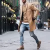 Modetrend Herbst Winter Herren Fleece Blends Jacke Männlicher Mantel Lässig Feste Slim Kragen Mäntel Lange Baumwolle Trenchcoat Streetwear