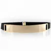 Mode beige vrouwen taille riemen band elastische spiegel metalen lederen metalen bling gouden plaat OBI accessoire