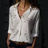 Women Tops Blouses Autumn Elegant Long Sleeve Print V-Neck Chiffon Blouse Female Work Wear Shirts Plus Size 5XL Lapel Blusa