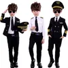 Nova Moda Dia das Crianças Piloto Uniforme Aeromoça Cosplay Fantasias de Halloween para Crianças Disfarce Menina Menino Capitão Aeronaves Fancy Roupas