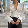 Damesblouses Shirts Elegante blouse vrouwen herfst lange mouw ruches effen vintage bandage top womens tops en