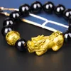 Schwarze Obsidianperlen Feng Shui Armband 3D vergoldet Reichtum Pixiu Armband Maskottchen Tierschmuck5713724