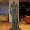 스팽글 사이드 스플릿 이브닝 드레스 섹시한 높은 목 긴 소매 인어 댄스 파티 드레스 로브 드 SORIRER Dubai 아프리카 파티 착용 Vestidos