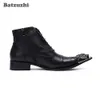 Batzuzhi British Type Men Boots Pointed Iron Toe Black Genuine Leather Boots Ankle Lace-up Business Shoes Boots botas hombre