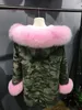 Parka da neve con protezione dal freddo blu Abbottonatura mrs furs fodera in pelliccia di volpe e coniglio lungo donna Parka mimetico