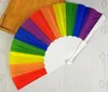 Rainbow Hand Held Folding Fan Silk Folding Hand Fan Vintage Style Rainbow Design Held Fans For Birthday Graduation Holiday