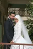 2020 Arabic Islamic Muslim A Line Wedding Dresses Lace Winter Bridal Gowns Long Sleeves High Neck Midwest Dress 3785