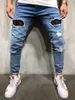 Fashion-Mens Designer Washed Hole Jeans Summer Spring Skinny Embroidery Letter Blue Pencil Pants Hiphop Street Jeans