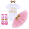 4pcs My First Birthday Outfit Baby Girls Clothes 1st Letter Bodysuittulle Skirtsequins Bow Headband Leg Warm One Year Outfits4293243