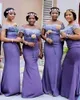 African Nigerian Style Lavender Purple Satyn Satynowa Sukienki druhna Długo z koronki Maid of Honor Suknie