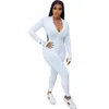 Haute élastique Fitness barboteuses femmes combinaison col rond profond manches longues moulante ensemble Streetwear noir blanc Club fête corps Suit279I