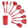 10pcs/set Silicone Cooking Utensil Spoon Soup Ladle Spatula Turner Fork Tongs Heat Resistant Kitchen Tools Accessories KDJK1911