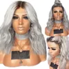 Slightly Curled Synthetic Wigs Women Black And Gray Color Mixing Wig Long Hair