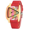 Creative Women Wood Watches Unique Colorful Wooden Triangle Hollow Quartz Wristwatch Ladies Elegant Fashion Genuine Leather Hour285K