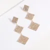 Partihandel-Fashion Luxury Designer Glittering Full Diamond Rhinestone Geometric Long Stud Örhängen för Kvinnor Flickor