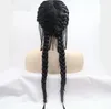 Środkowa część Długi podwójne warkocze Proste Natural Black Purple Ombre Brown Pleciony Braided Light Brown Swiss Lace Front Peruka z Baby Hair