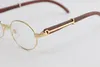 Gros rond Vintage lunettes de luxe lunettes optiques en bois hommes 18K lunettes en métal or taille 55-22-135mm Designer hommes femmes