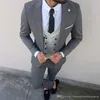 Slim pasuje do szarego mężczyzny pracy garnitury szczyt Lapel Tuxedos dla Groom Double Breasted Waistcoat Spodnie zestaw (kurtka + spodnie + kamizelka + krawat) j872