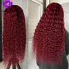 180% Ombre Röd Bourgogne Färg Spets Främre peruk kinky Lockigt simulering Människohår Peruker För Svarta Kvinnor Förplockad peruk av syntetiskt hår