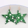 Fashion- Gifts for Girls Glitter Star Pu Leather Drop Earrings for Women Fashion Boho Earrings Christmas Jewelry