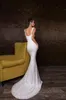 Elegante Sparkly Sequined Mermaid Trouwjurken met Sjaals Sexy Beaded Open Back Sweep Train Beach Bohemian Bridal Gown BC2235