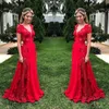 Laço vermelho Ver Através de Vestidos de Baile 2019 Profundo Decote Em V Chiffon A Linha de Vestidos de Noite Até O Chão Zíper de Volta Vestido de Festa Formal Barato