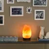 Lámpara de roca de sal de cristal del Himalaya, lámpara de mesa de regalo, luz nocturna, forma natural con línea de interruptor de atenuación inferior de madera