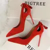 wedding shoes tassel italian shoes women designers stiletto extreme high heels women Bowtie pumps women shoes red heels black heels ayakkabi