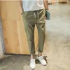 Hot Summer 2020 Joggers Linen Slacks Men's Nine Minutes Of Pants Pure Color Cultivate One's Morality Mens Trousers Free Shipping