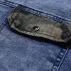 Heren shirts jeans camouflage zak stiksel lange mouw casual denim shirts mannen blouse mannelijk grijs blauw