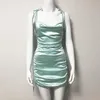ファッションニューサスア夏のドレス2019女性カウルネックバックレスセクシーなパーティードレスサイズレースアップ長さの巾着Ruched Miniを調整できます