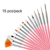 NA001 15PCS Nagel Pinsel Gel Polnisch Malerei Liner Nail art Zeichnen Druck Pinsel Set Maniküre DIY Punktierung Werkzeug