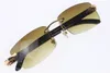 Unisex Rimless Solglasögon Svart äkta Buffalo Horn 8200757 Solglasögon Varma Glasögon Ny Rosa Linsram Mode Tillbehör Storlek: 56-18-140mm