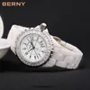 Berny White Ceramic Women смотрит на водонепроницаемые роскошные японские кварцевые подарок Feminino Fominino для рождественского Нового года 2316L1490973